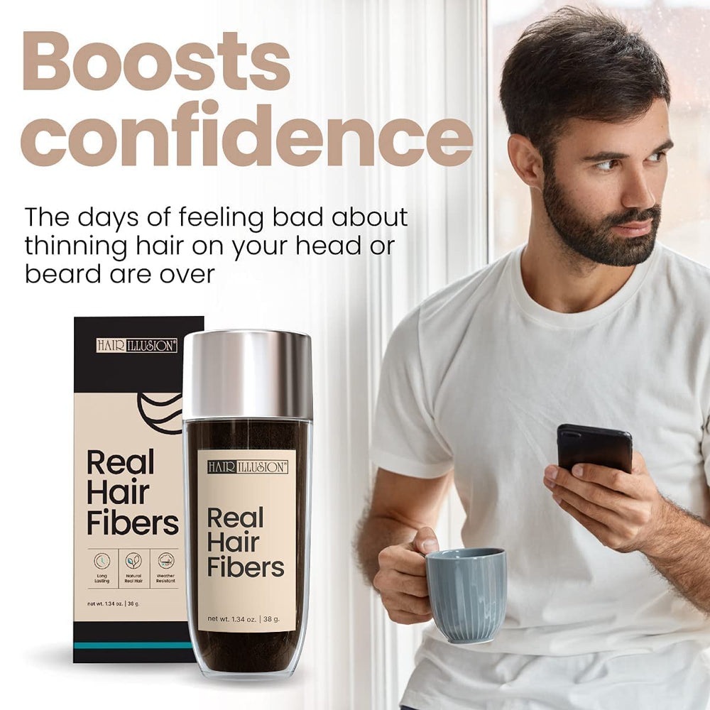 Hair Illusion adhérence durable des fibres réelles pour une tenue tout au long de la journée.