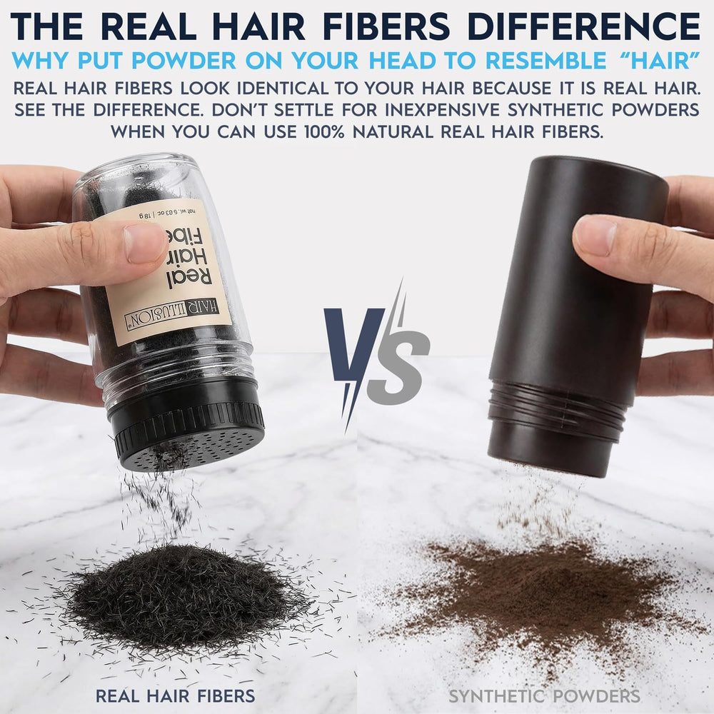 Hair Illusion fibres naturelles adhèrent au cuir chevelu pour un rendu doux.