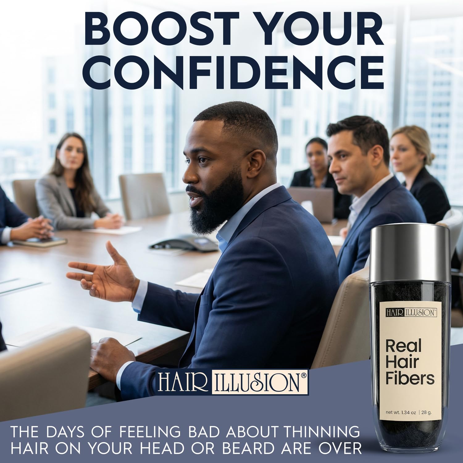 Hair Illusion fibres naturelles couvrent les zones clairsemées de façon naturelle.