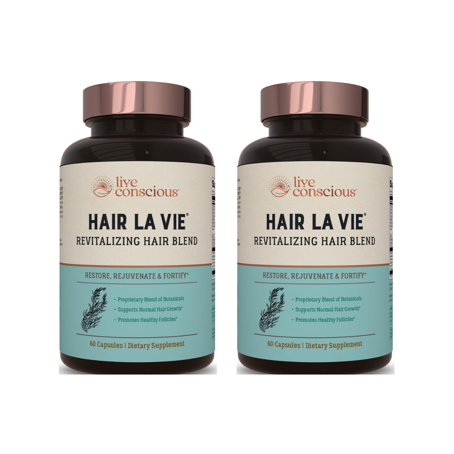Hair La Vie Live Conscious: bouteille visible, soutien potentiel à la croissance des cheveux.