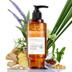 Hair Labs Biotin Peptide Hair Restore Shampoo bottle front promotes fuller-looking roots.
