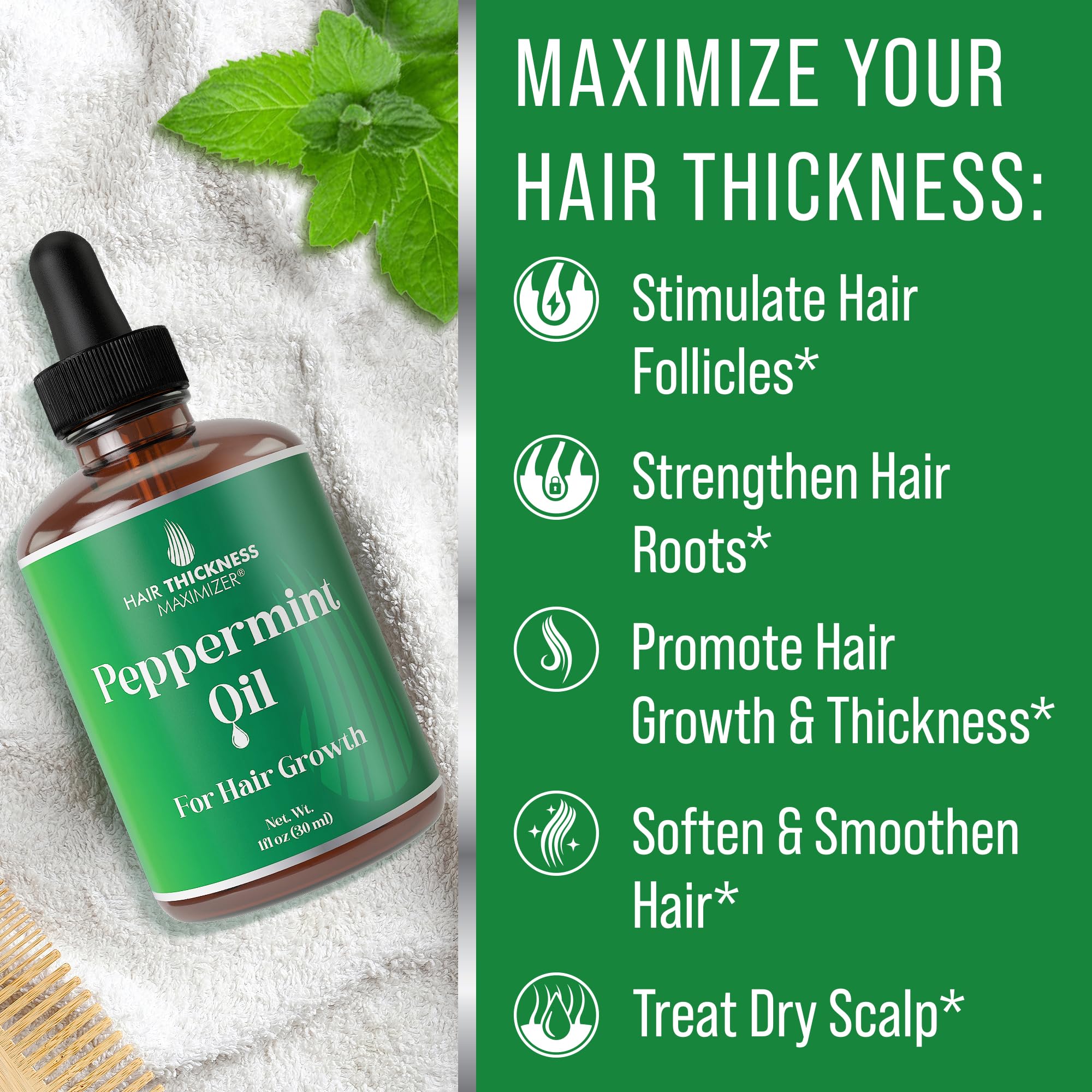 Ingrédients Hair Thickness Maximizer associant menthe et huiles végétales bénéfiques