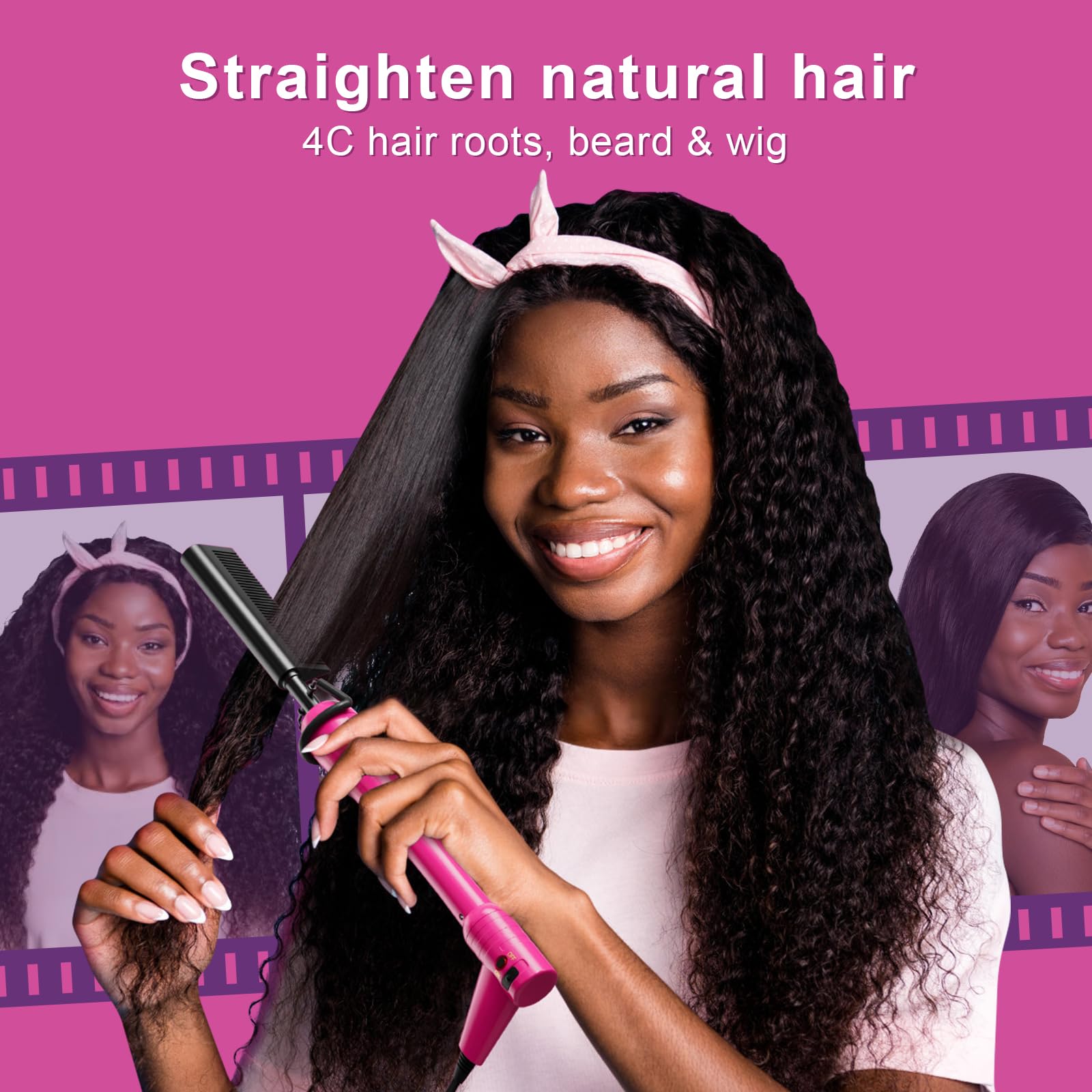 Hair Trends peigne céramique rose, chaleur homogène pour cheveux lisses