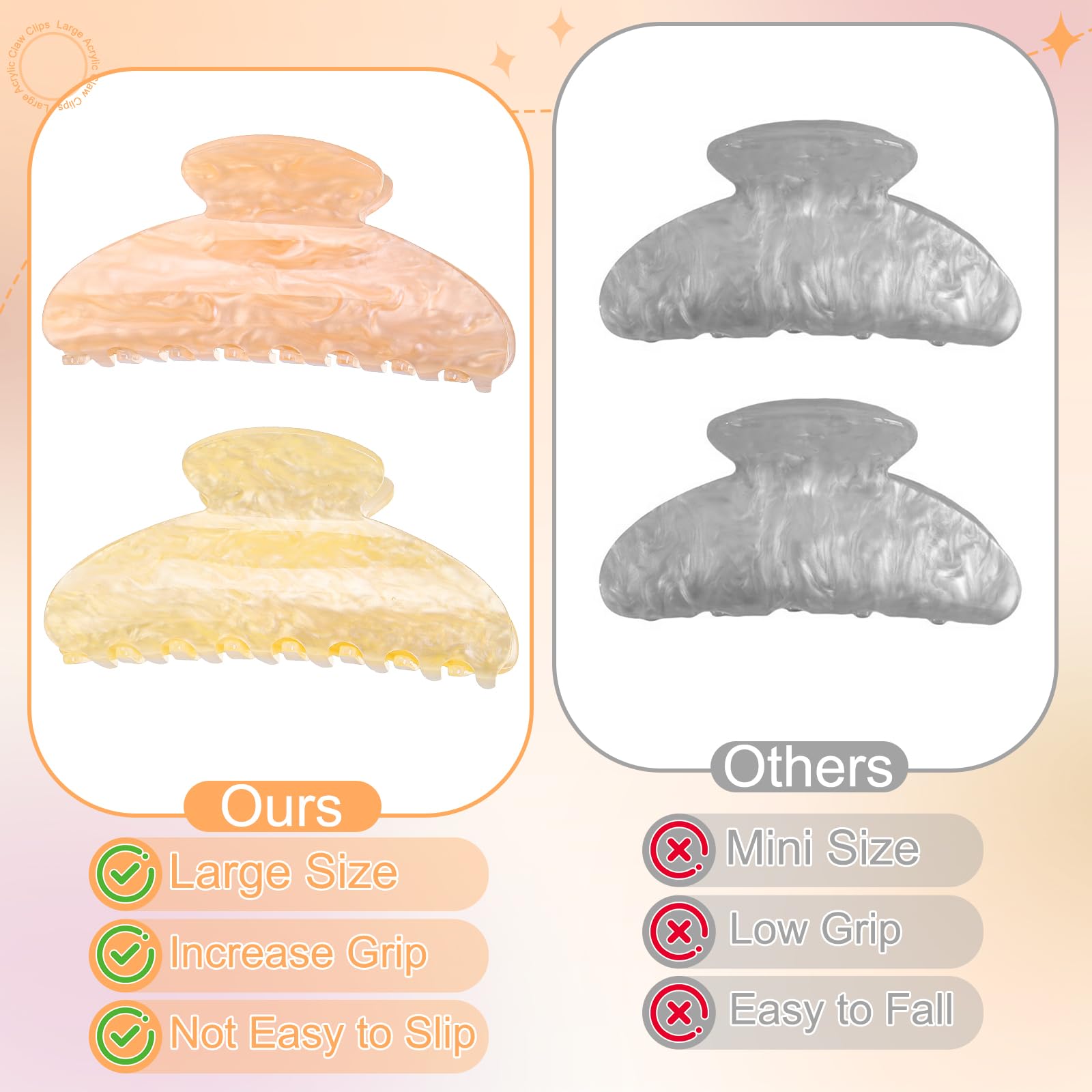 HairChrysm pinces-griffes-acryliques translucides or ajoutent une touche scintillante à votre coiffure.