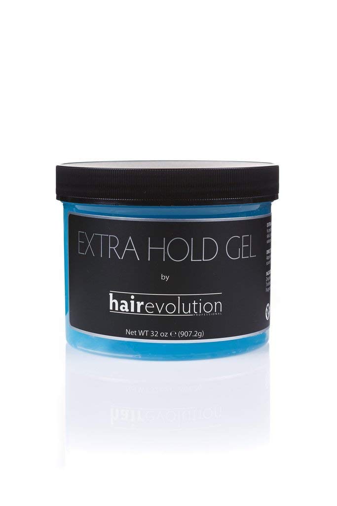 Gel sans alcool Hairevolution Extra Hold, bouteille 32 oz, coiffage durable et précis.