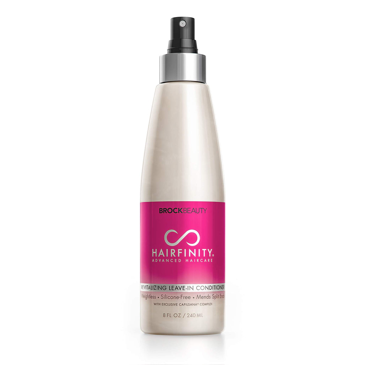 Hairfinity conditionneur sans rinage en bouteille pour cheveux plus forts et plus souples.