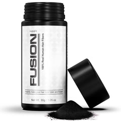 HAIRFUSION fibres-cheveux-integration-naturelle camoufle les zones clairsemées pour un rendu naturel.