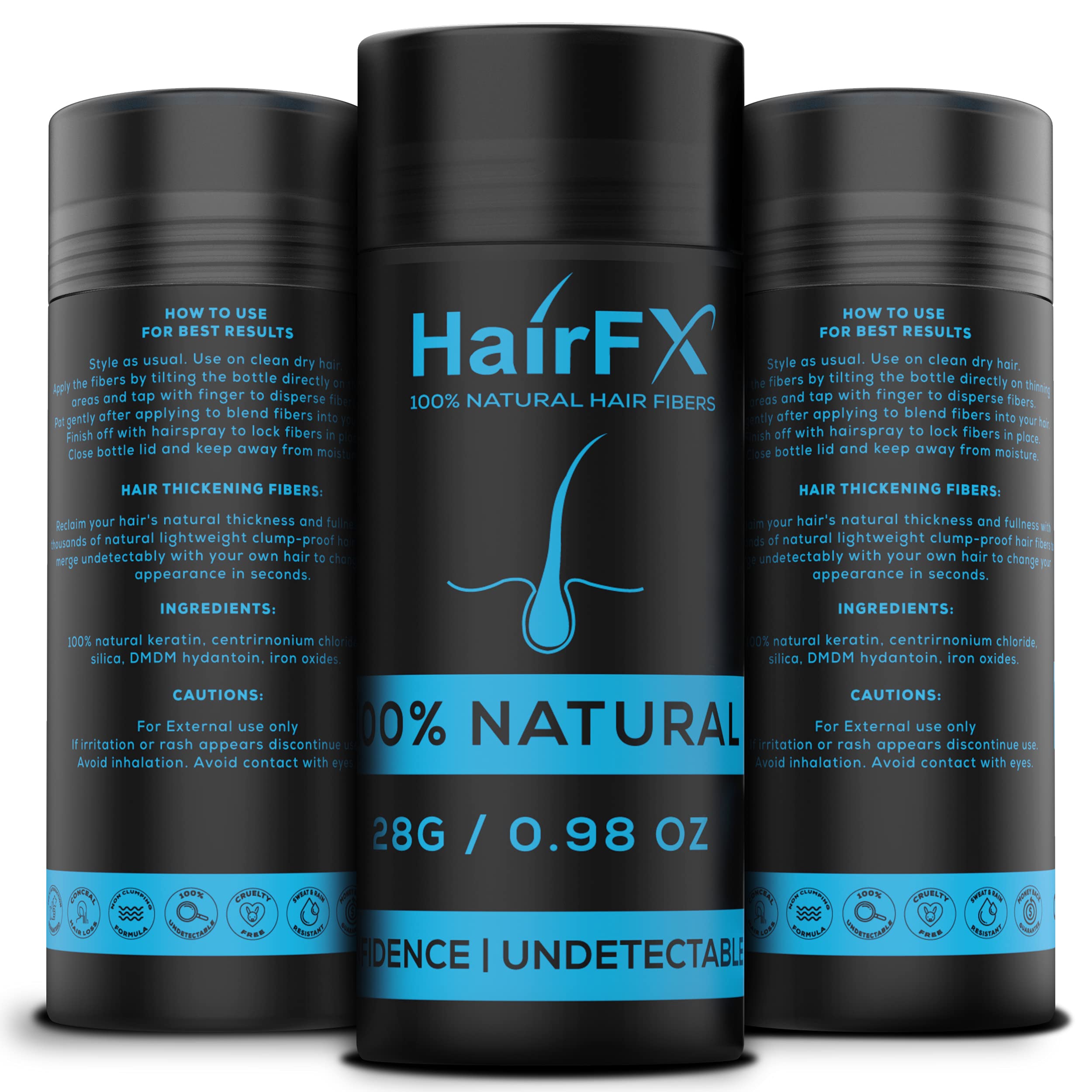 HairFX Fibres cheveux fins brun foncé – effet densité instantané sur les cheveux.