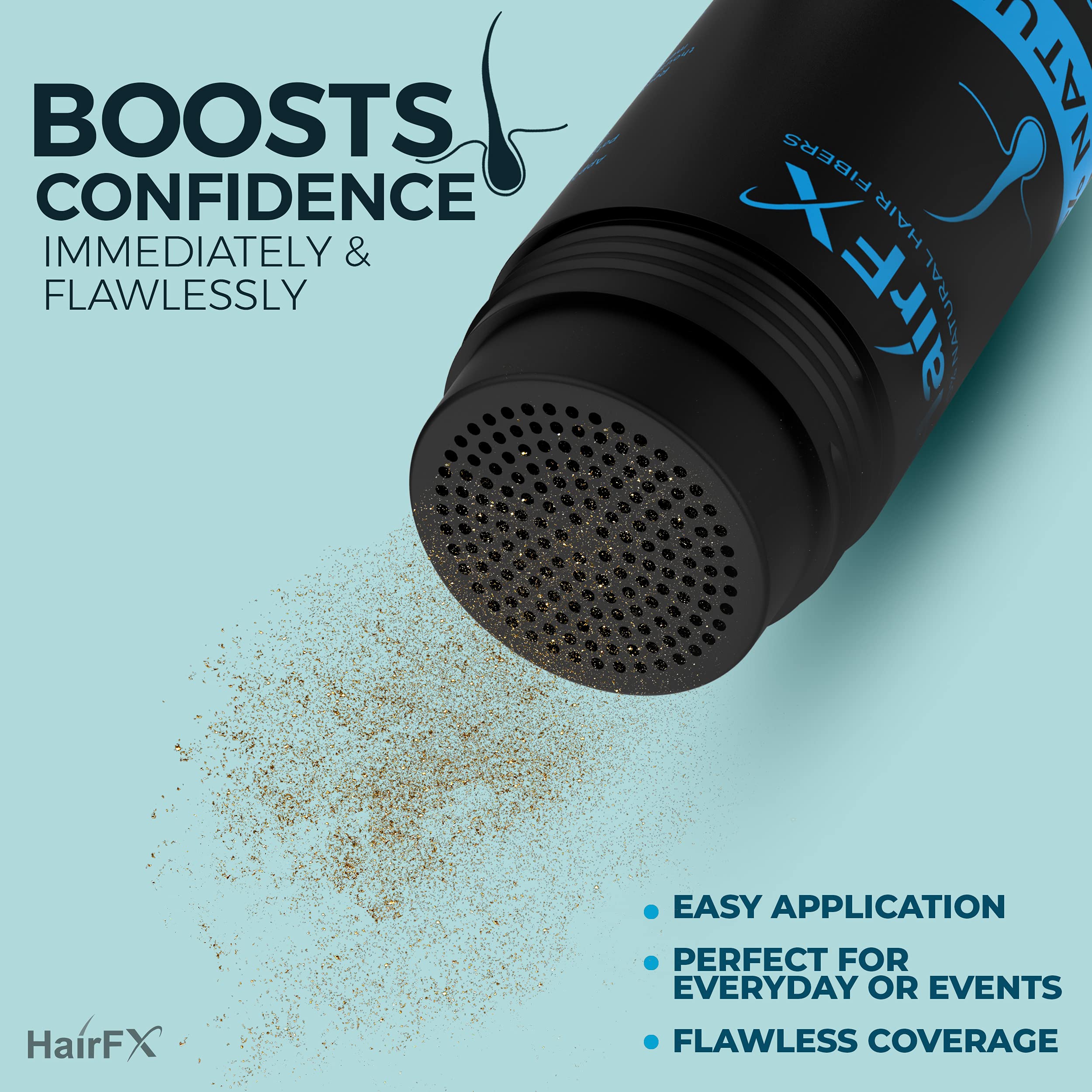 HairFX Utilisation rapide sur zones clairsemées brun foncé – résultat visible en secondes.
