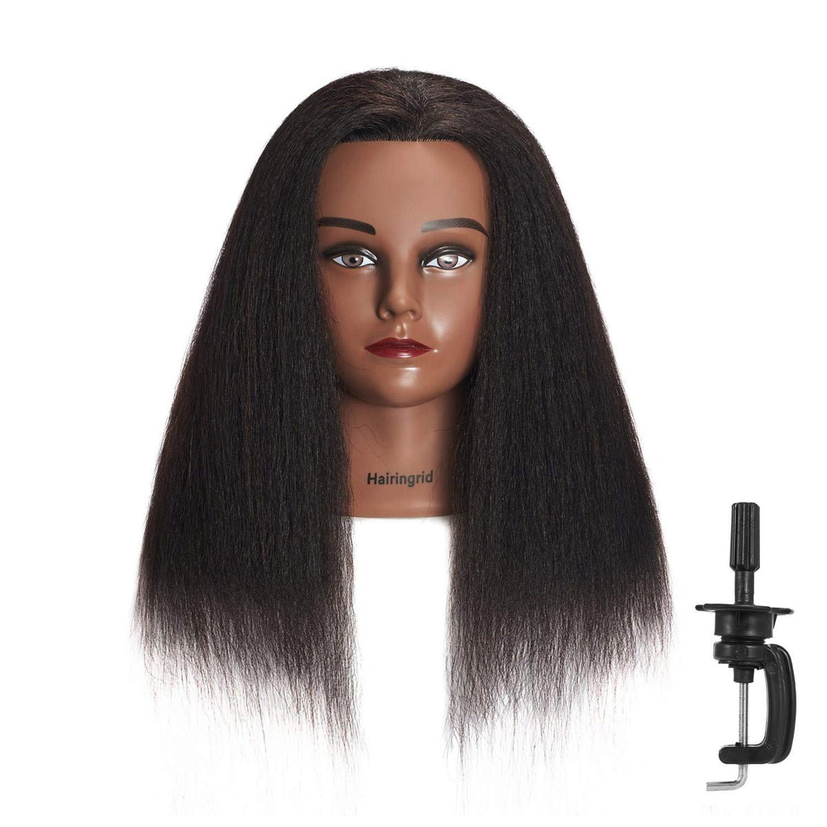 Hairingrid Tête Mannequin avec cheveux réels 14 pouces, parfait pour apprentissage du coiffage.