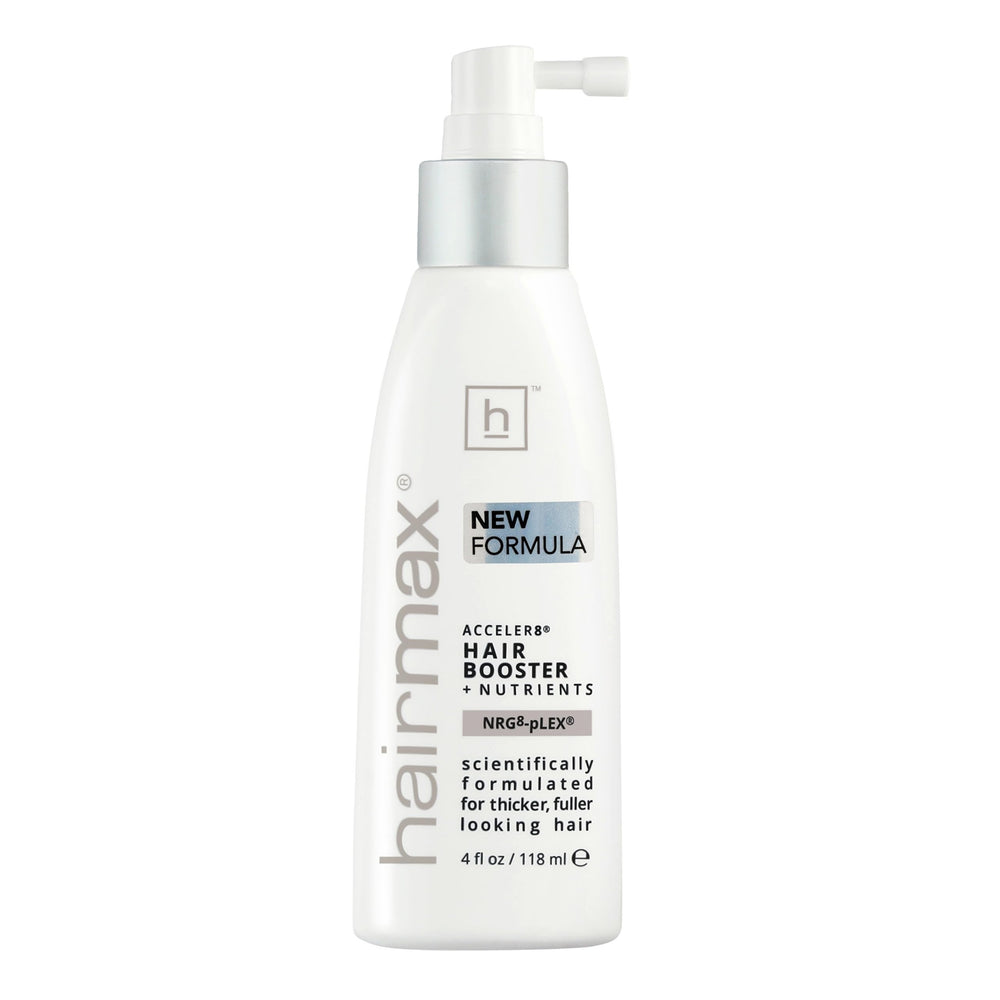 Hairmax Acceler8 bouteille spray capillaire prête à l’application pour nourrir le cuir chevelu.