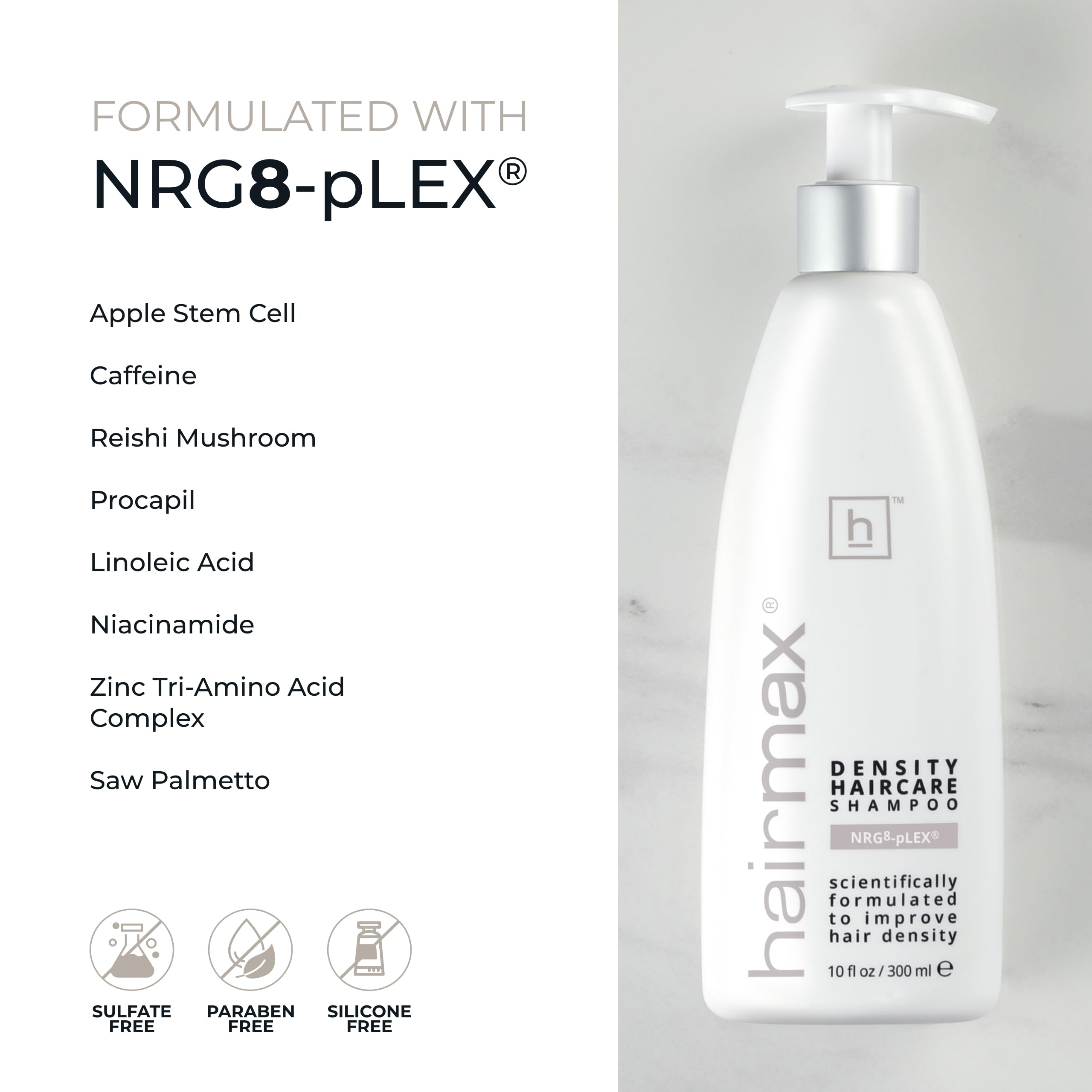 Hairmax shampooing densité, champignon Reishi pour une routine capillaire apaisante.