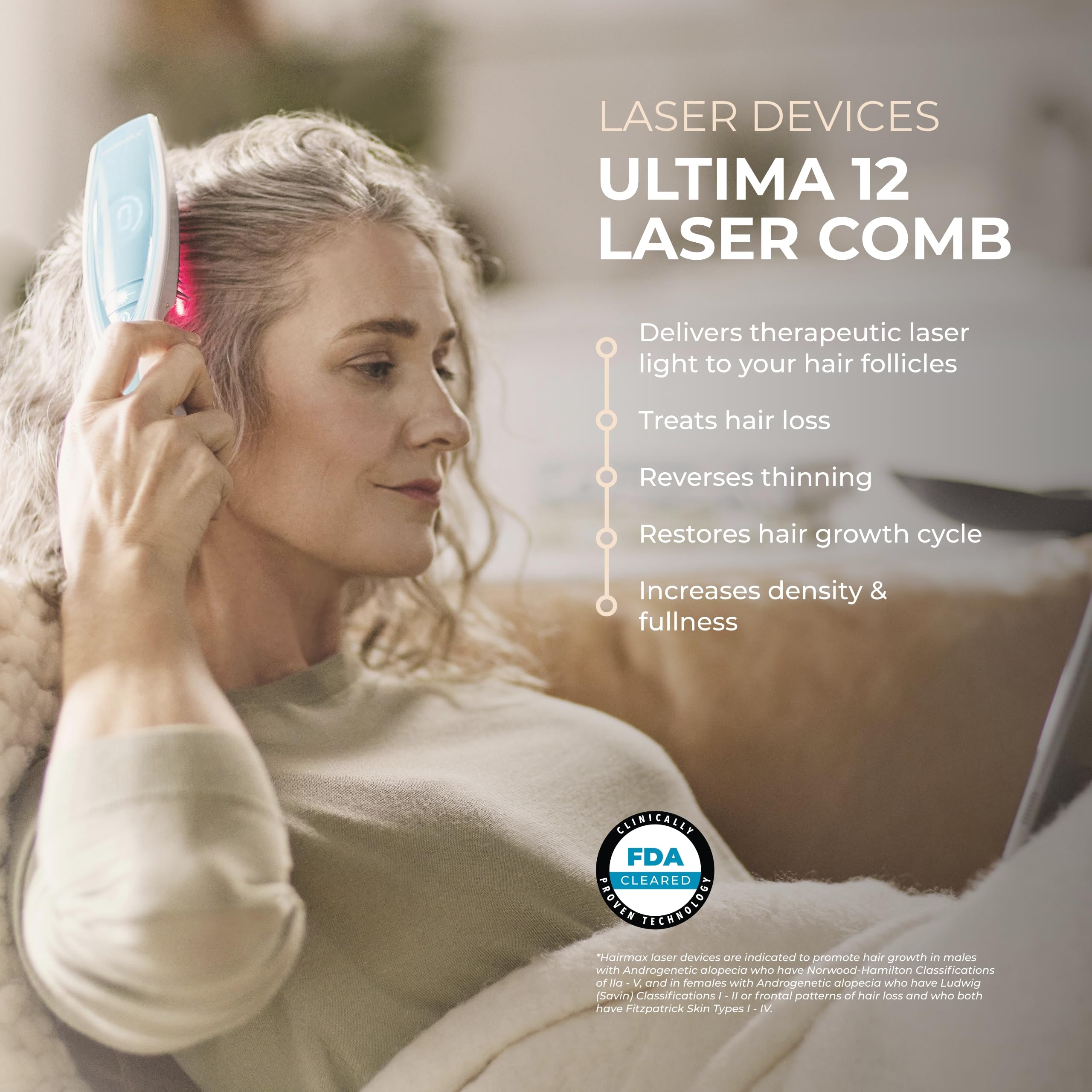 Hairmax Ultima 12 LaserComb sans fil, pratique pour les traitements capillaires réguliers à domicile