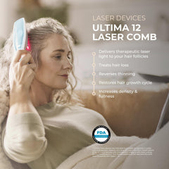 Hairmax Ultima 12 LaserComb sans fil, pratique pour les traitements capillaires réguliers à domicile