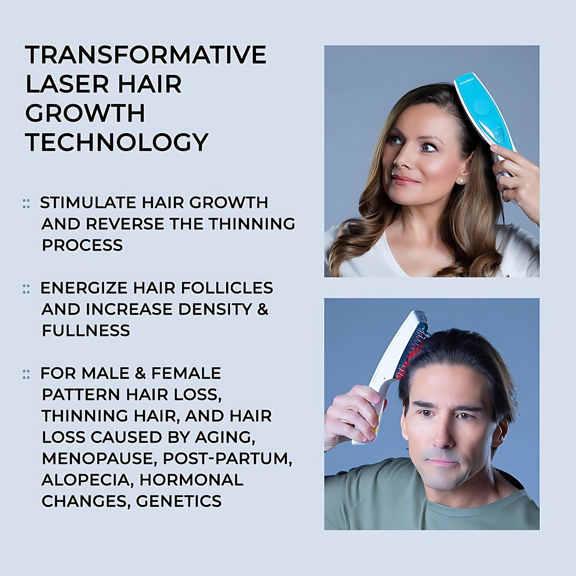 HairMax Ultima 12 LaserComb, emballage soigné et étui pratique pour le rangement.