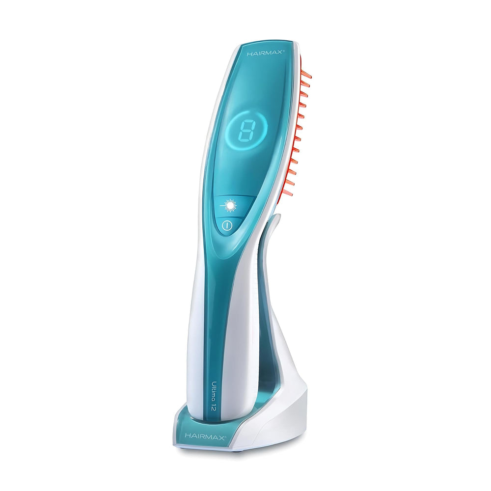 HairMax Ultima 12 LaserComb, réglage lasers 12 visibles pour stimulation ciblée du cuir chevelu.