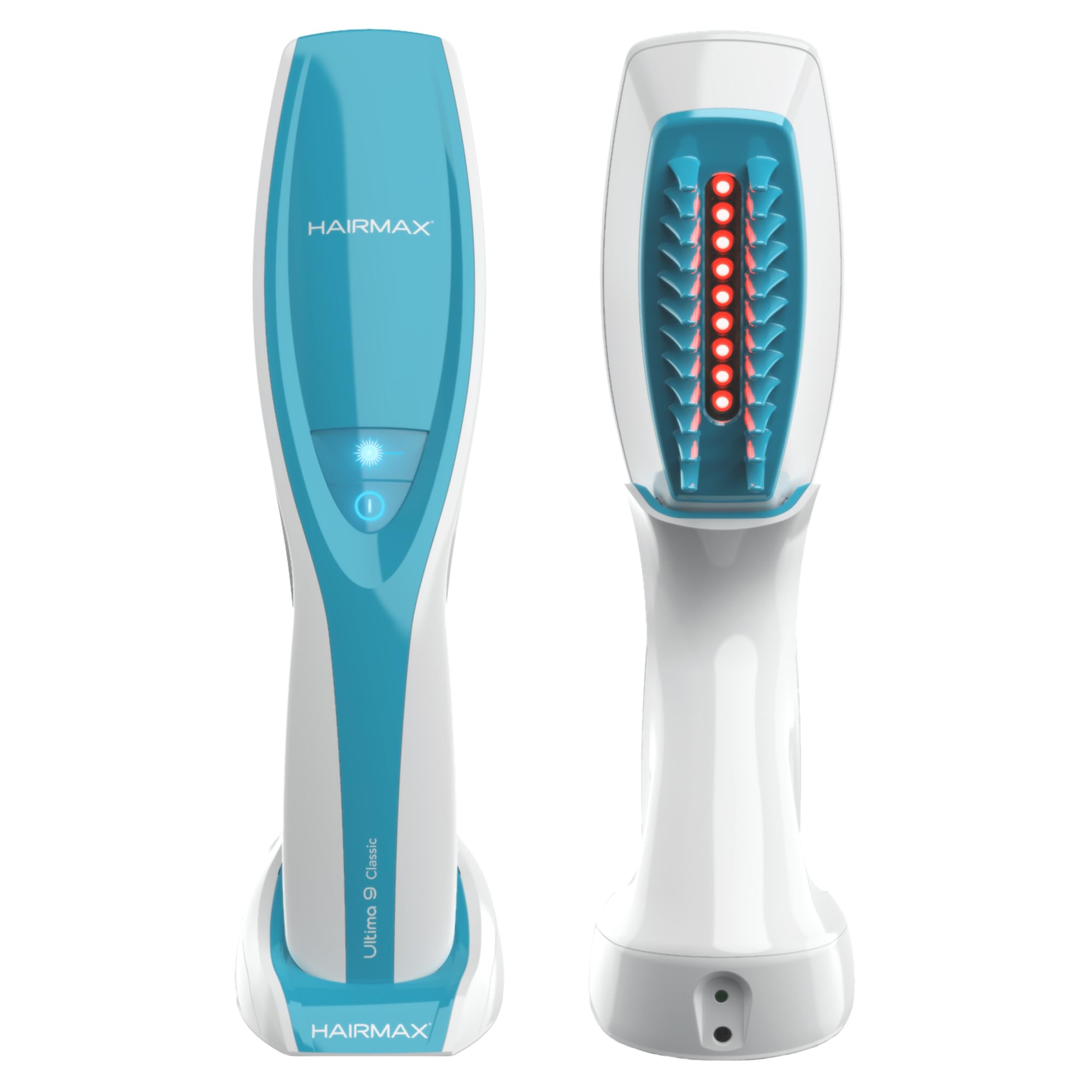 Hairmax Ultima9 Classic peigne laser en gros plan, traitement ciblé à domicile.