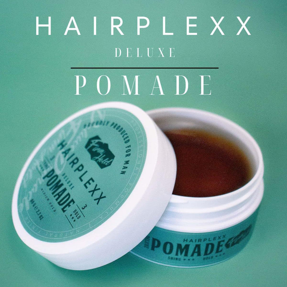 Hairplexx Pomade – idéale pour un dos coiffé et une partition nette.