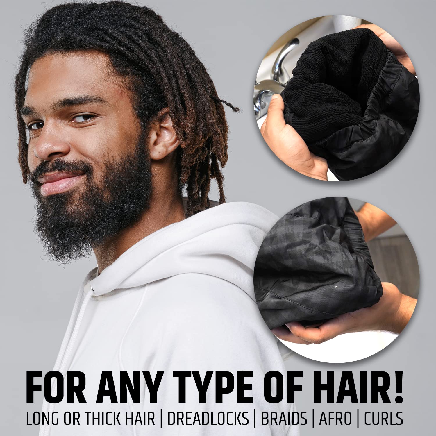 HAIRSOME cap-douche-homme-noir-doublure-terry-double-face pour plus de confort.