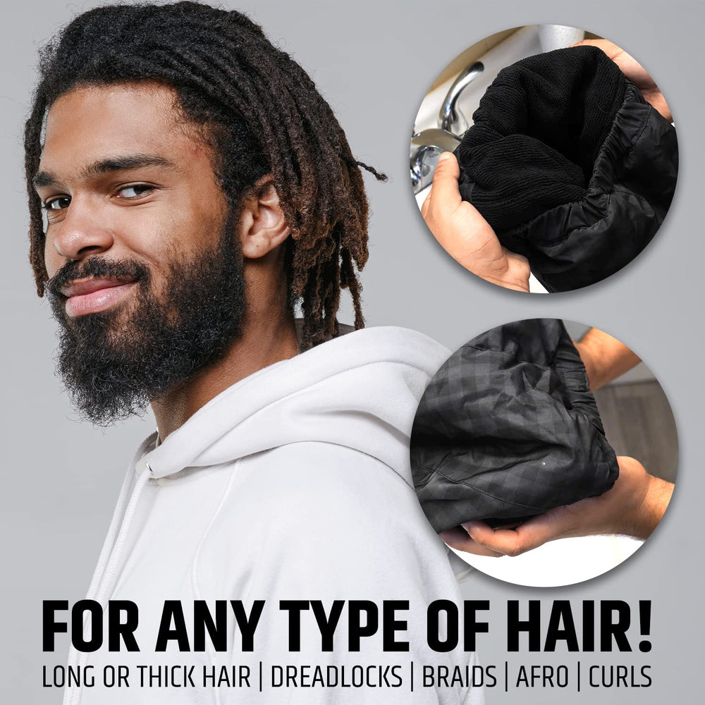 HAIRSOME cap-douche-homme-noir-doublure-terry-double-face pour plus de confort.