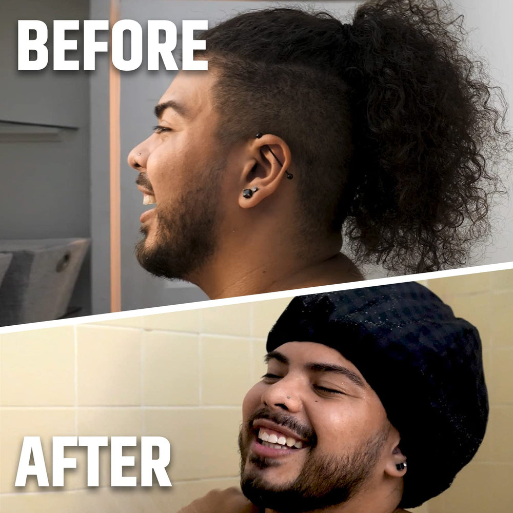 HAIRSOME cap-douche-homme-noir-grand-format convient aux têtes généreuses.