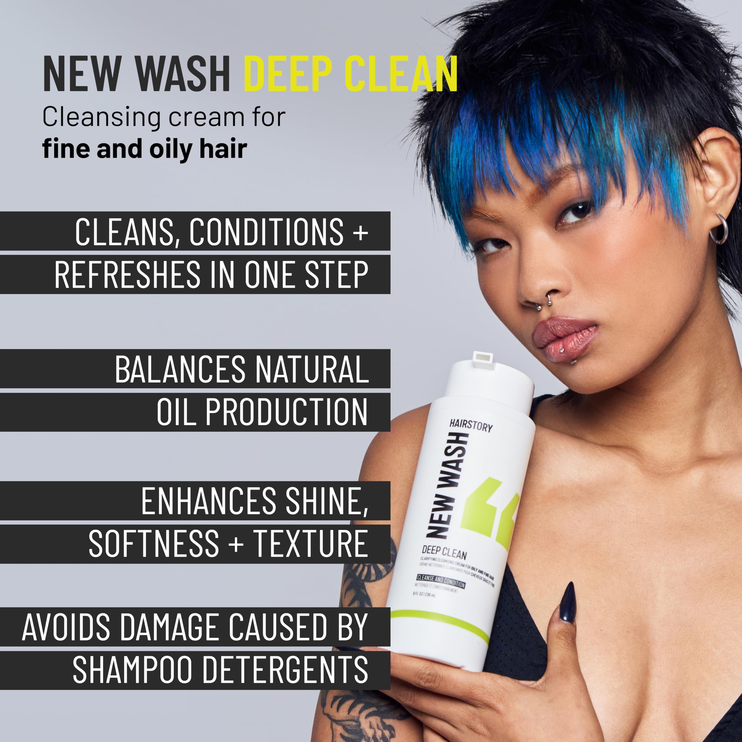 Massage du cuir chevelu Hairstory New Wash, sensation douce et hydratante.