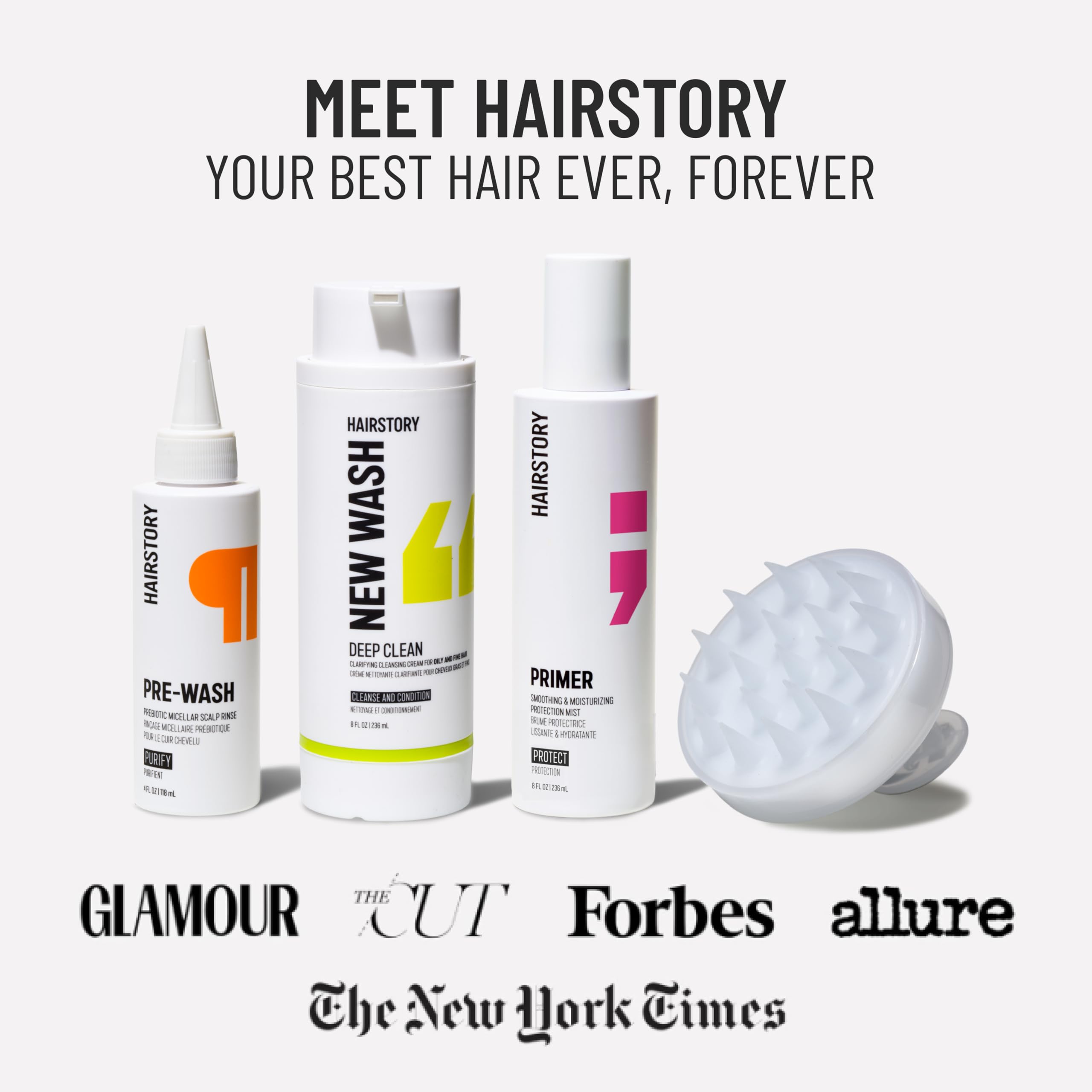 Remplissage pratique Hairstory New Wash, idéal pour voyages et réapprovisionnement.