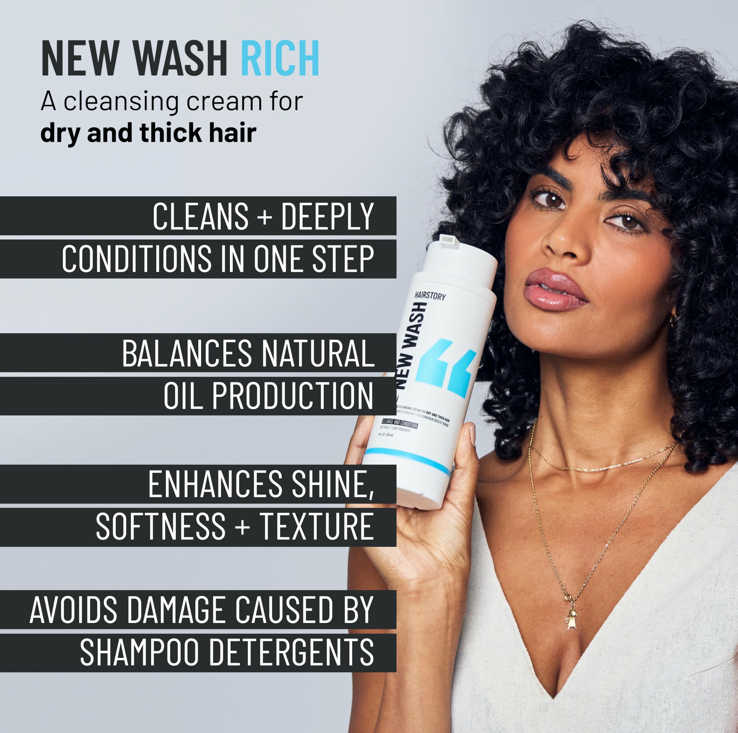 Hairstory New Wash Rich – texture crème lavante crèmeuse, facile à appliquer