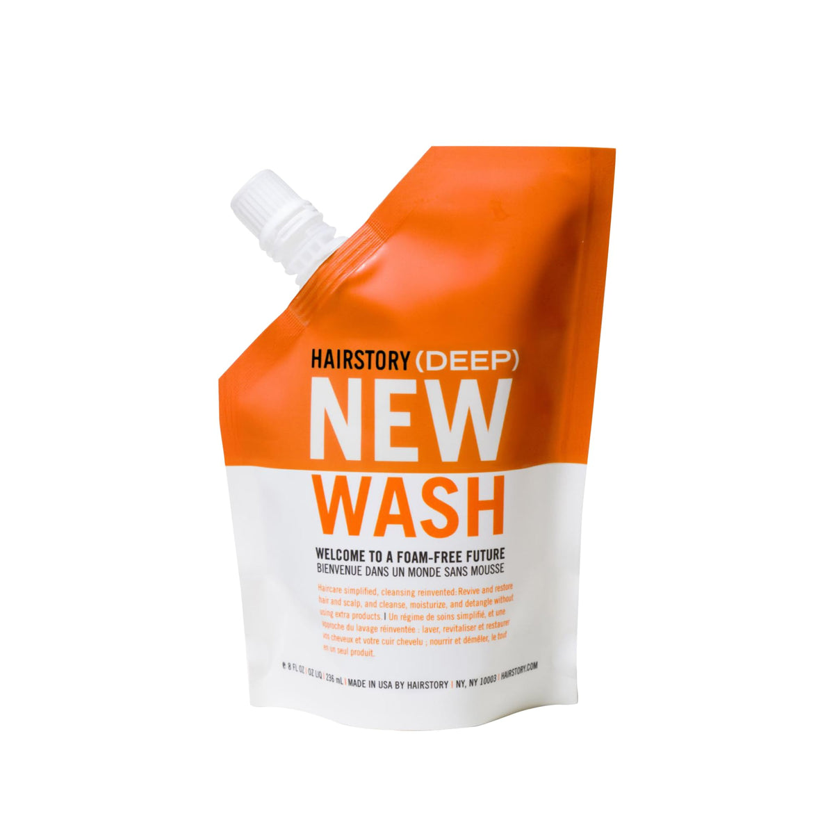 Hairstory New Wash remplissage bouteille, routine sans détergents pour cheveux propres