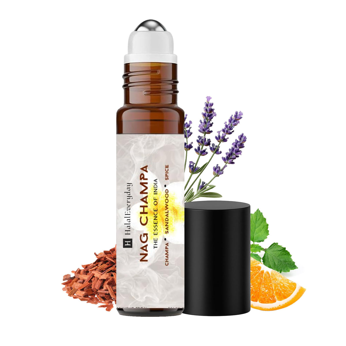Nag Champa HalalEveryDay, huile-roll-on-bouteille: application rapide et portable.