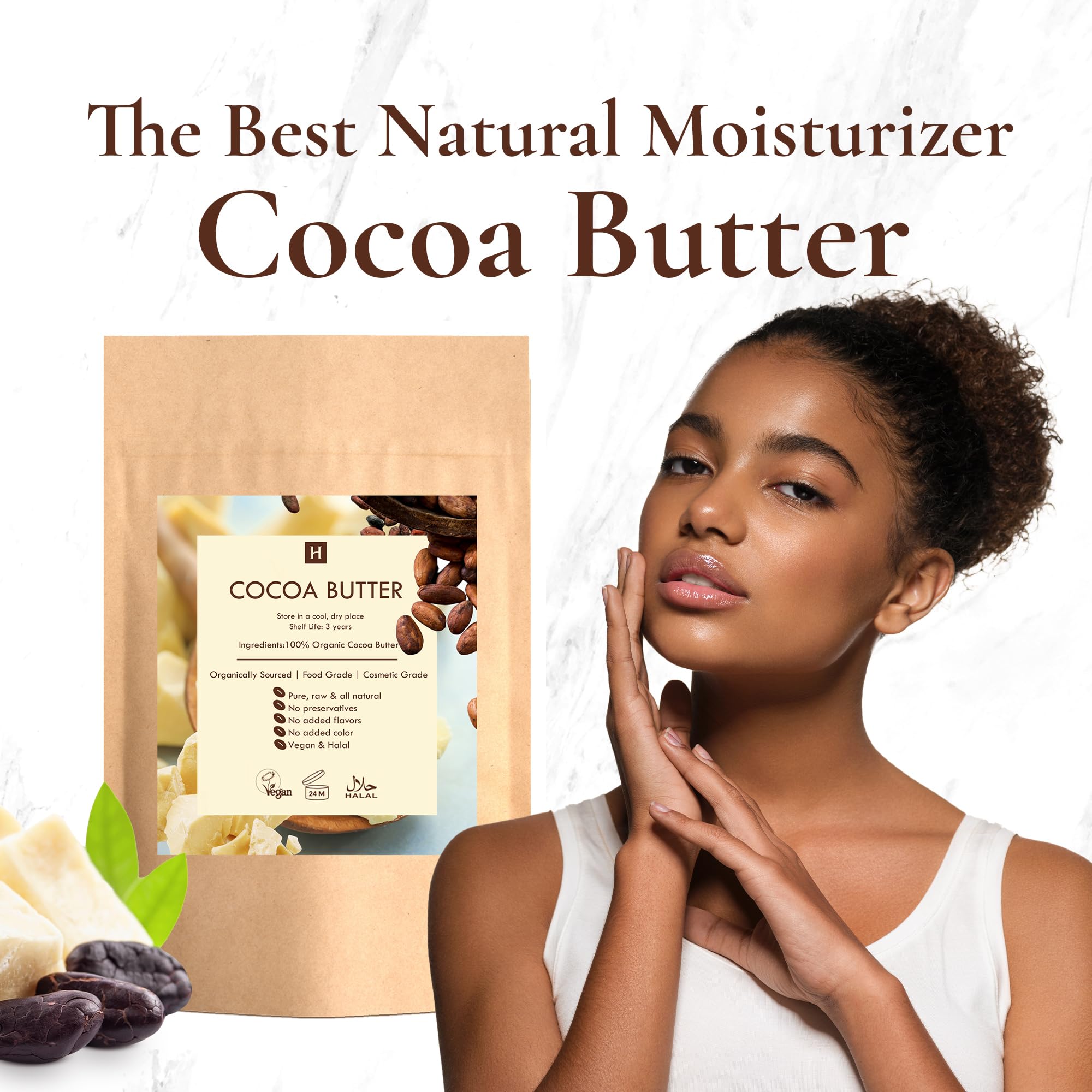 HalalEveryDay Beurre cacao brut, morceaux naturels pour recettes et soins
