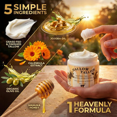 Hallow Naturals Tallow Fouetté – pot avec miel Manuka intégré