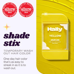 Hally Hair Shade Stix jaune avant et après transformation temporaire éclatante