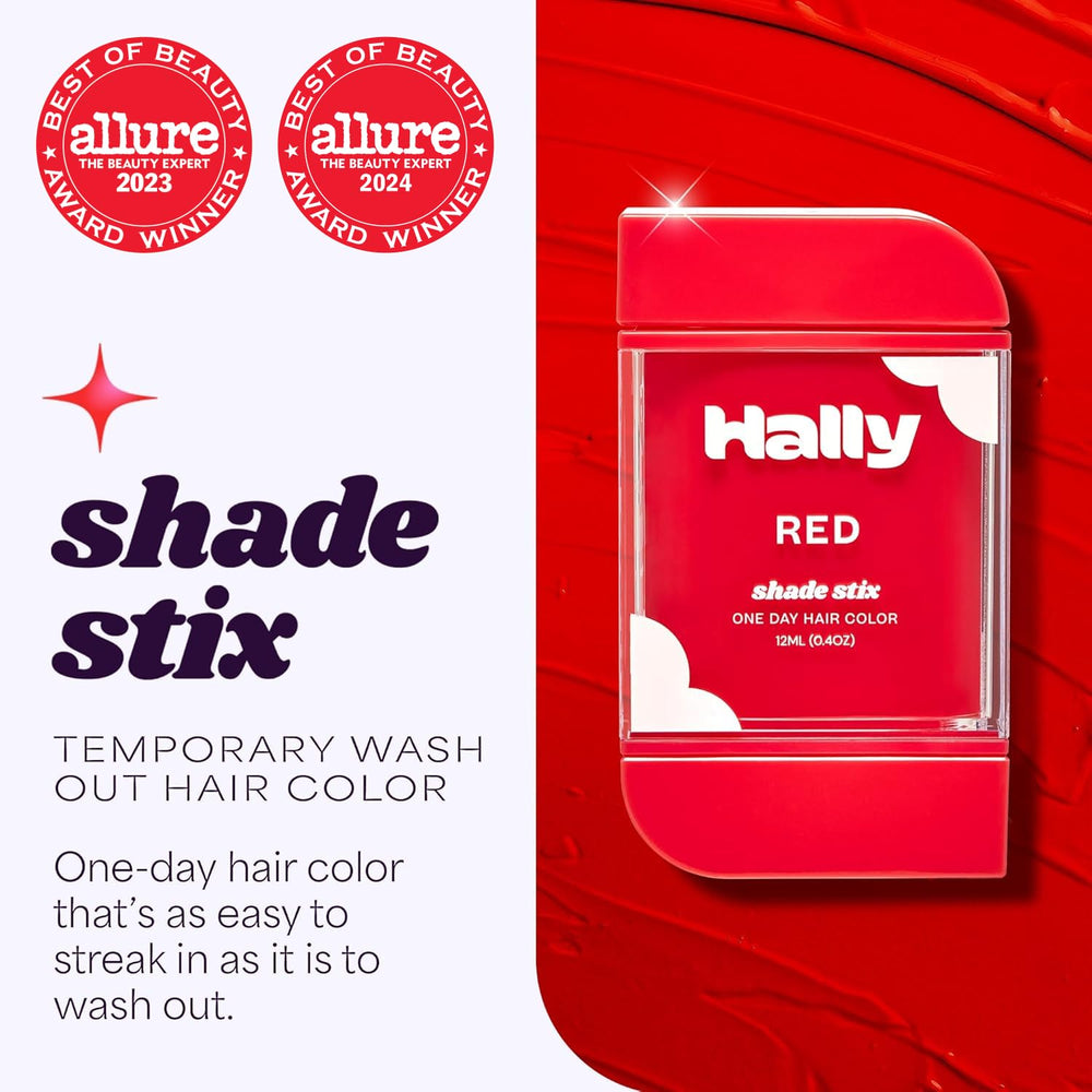 Shade Stix rouge sur cheveux bruns, couleur vive et lavage simple
