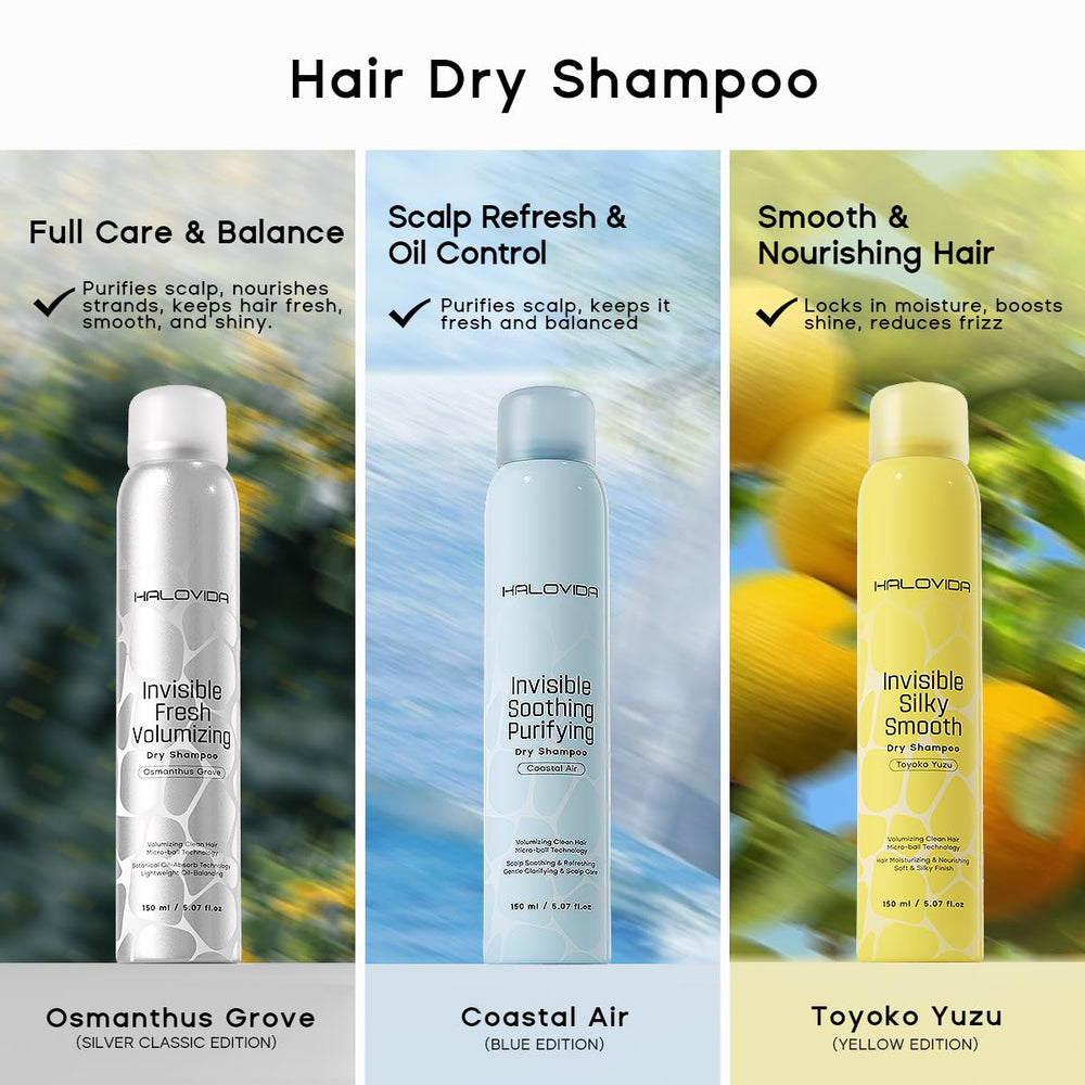HALOVIDA Shampooing Sec Invisible Yuzu, absorption d’huile pour cheveux nets
