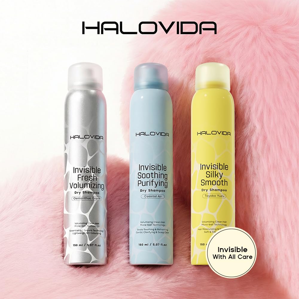 HALOVIDA Shampooing Sec Invisible Yuzu, aerosol prêt à revitaliser les racines