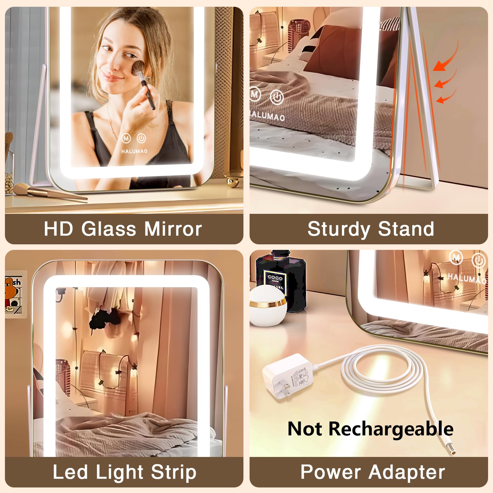 Halumao Miroir Vanity lumineux - réglage progressif de l'intensité lumineuse.