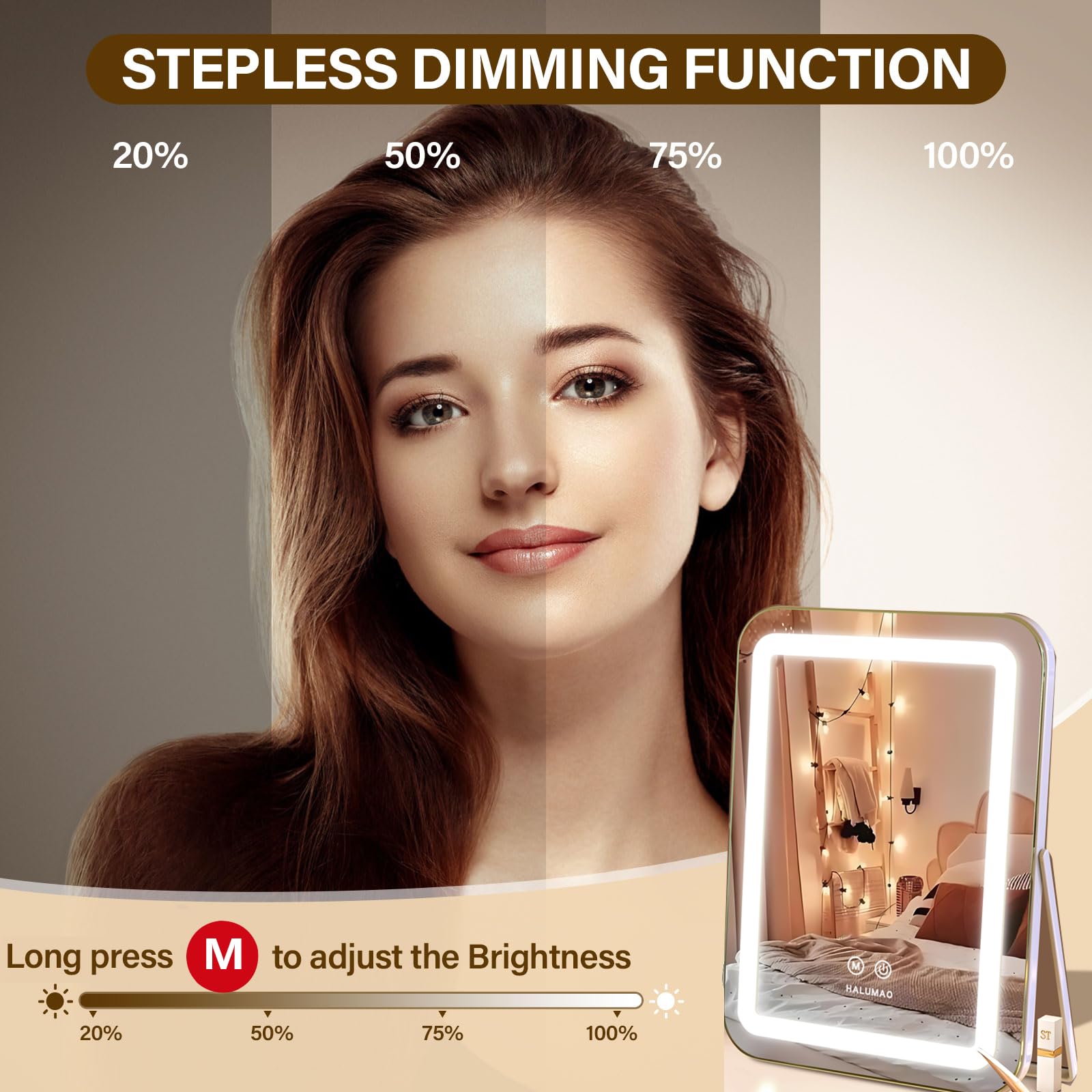 Halumao Miroir Vanity lumineux - rotation à 360° pour ajuster l'angle facilement.