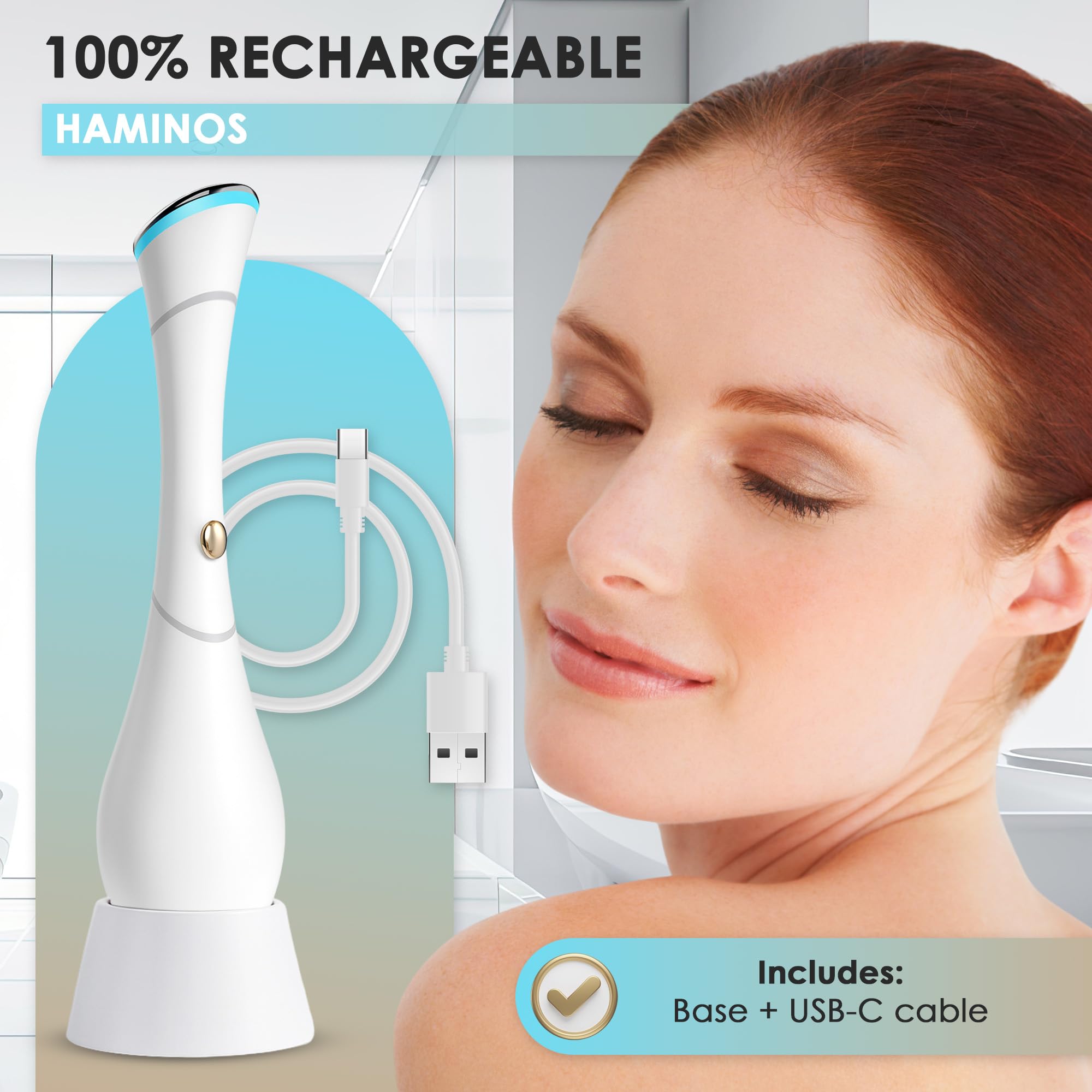 HAMINOS Masseur yeux – base de recharge USB-C pour rangement pratique.