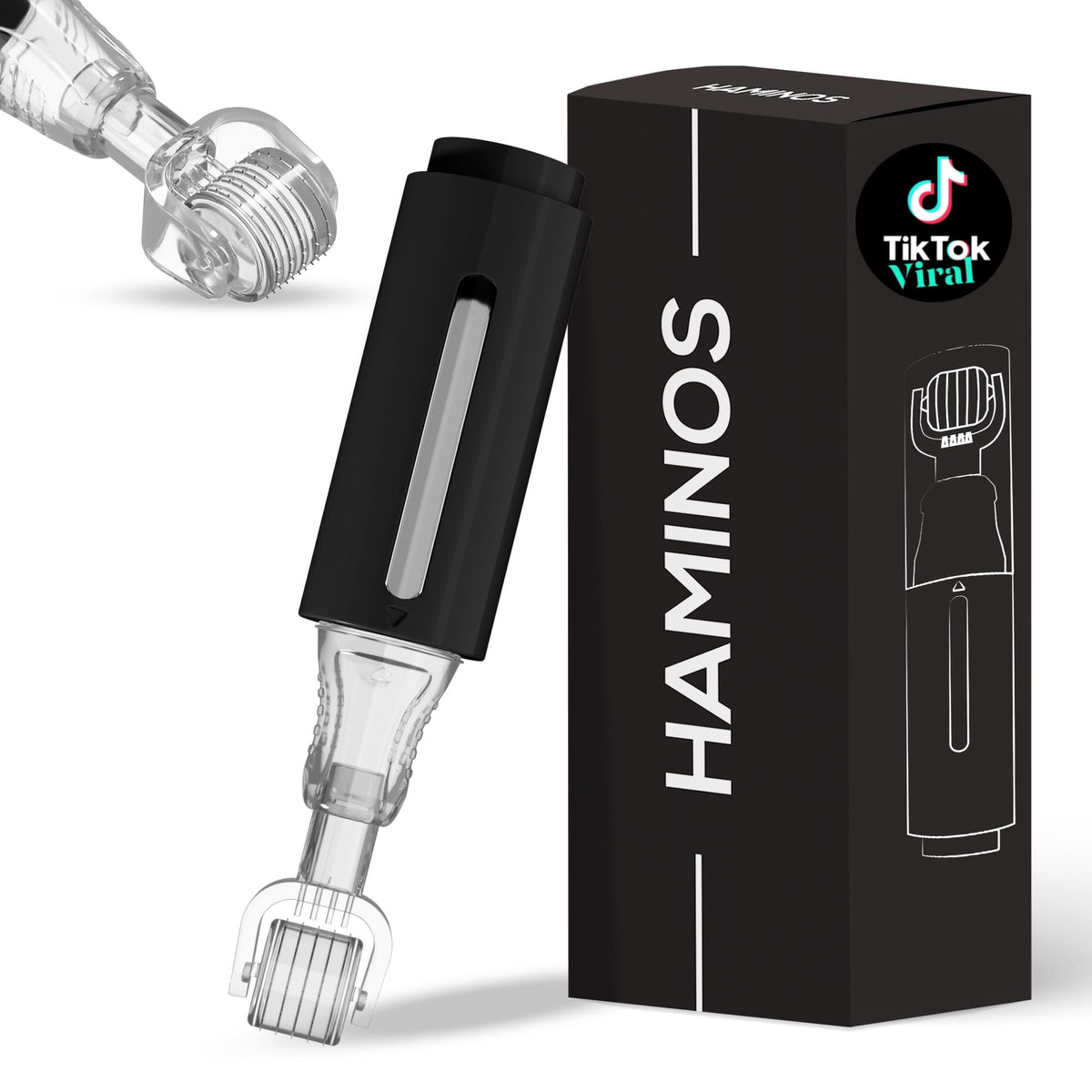 HAMINOS Derma Roller avec réservoir intégré pour application instantanée du sérum sur la peau
