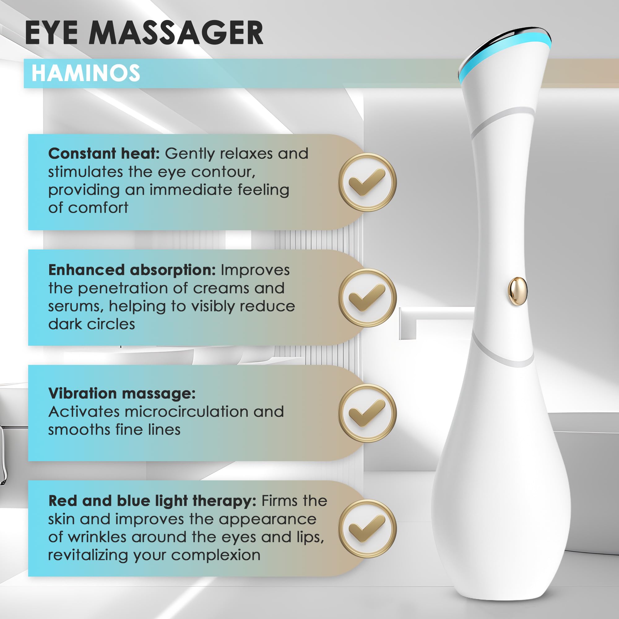 HAMINOS Masseur yeux – vibration intelligente pour lisser les ridules.