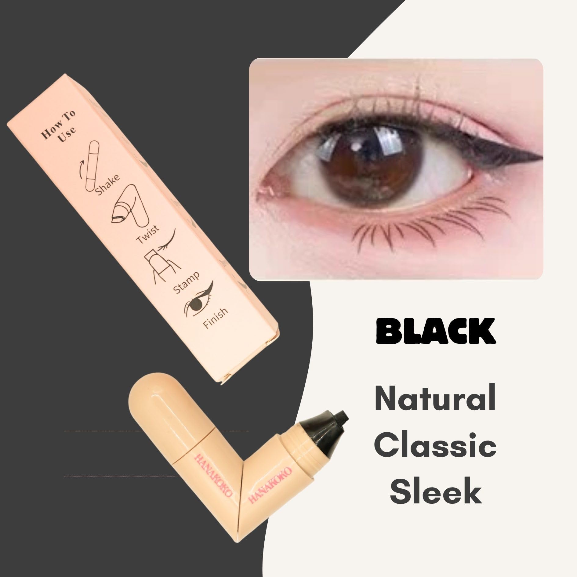 Hanakoko tampon-trait-yeux rotatif noir et marron: pigment durable pour tenues quotidiennes.