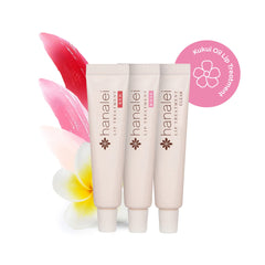 Trois tubes Hanalei Baume pour les lèvres en format voyage.