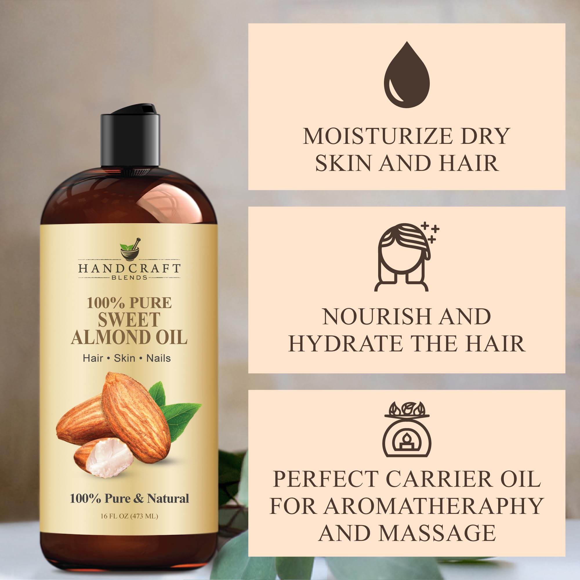 Handcraft Blends huile d'amande douce, absorption rapide et non grasse.