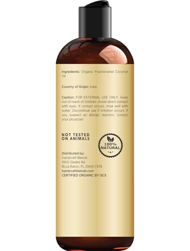Texture légère et absorption rapide de l'huile coco fractionnée Handcraft Blends sur peau