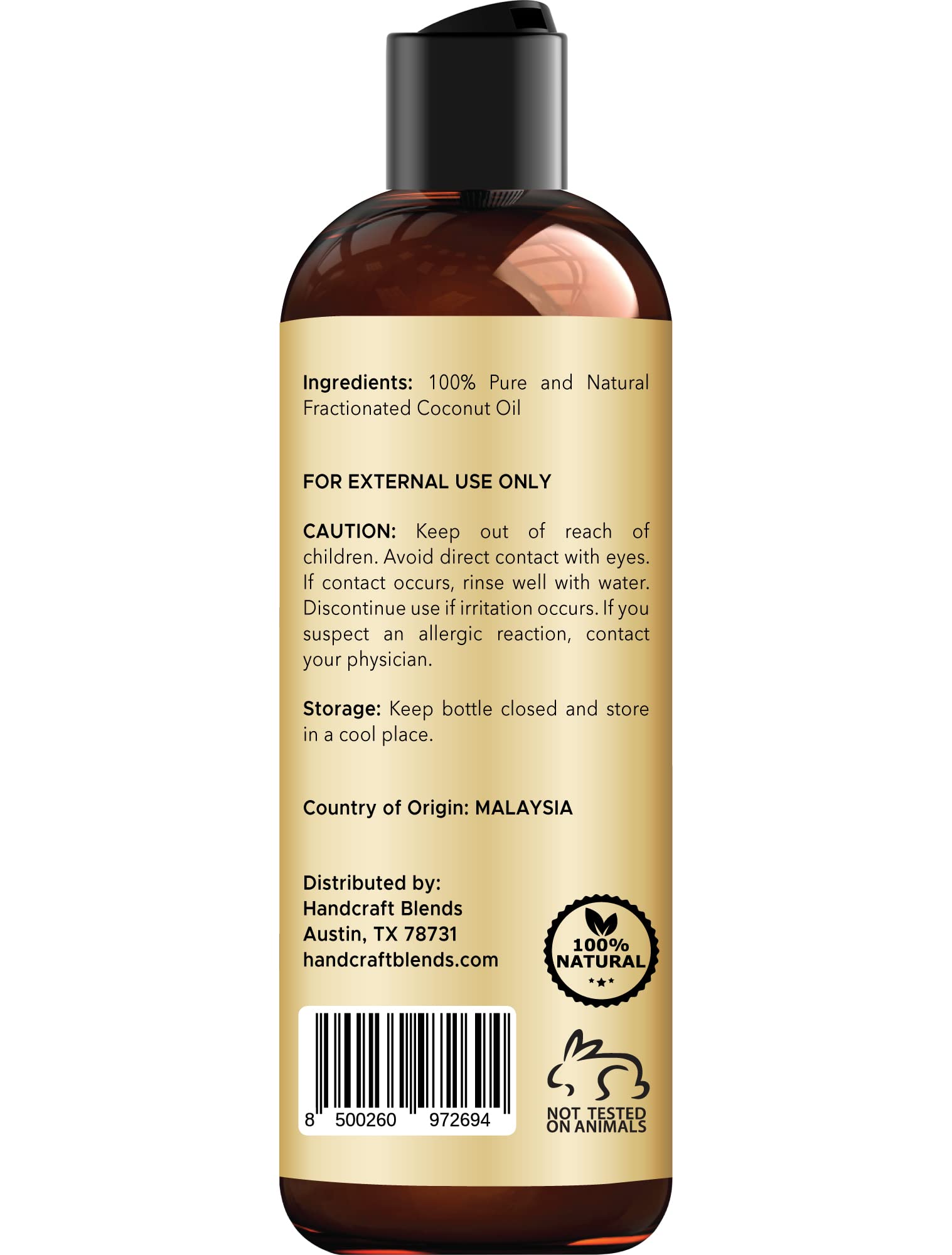 Cheveux brillants avec Handcraft Blends huile coco fractionnée.