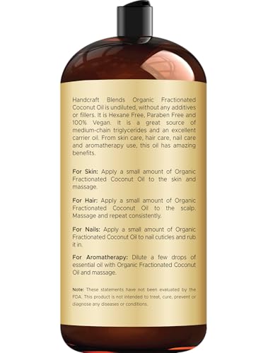 Flacon d'huile coco fractionnée Handcraft Blends pour aromathérapie et dilution des huiles essentielles.