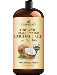Bouteille Handcraft Blends d'huile coco fractionnée, pure et naturelle, prête à l'usage pour hydratation.