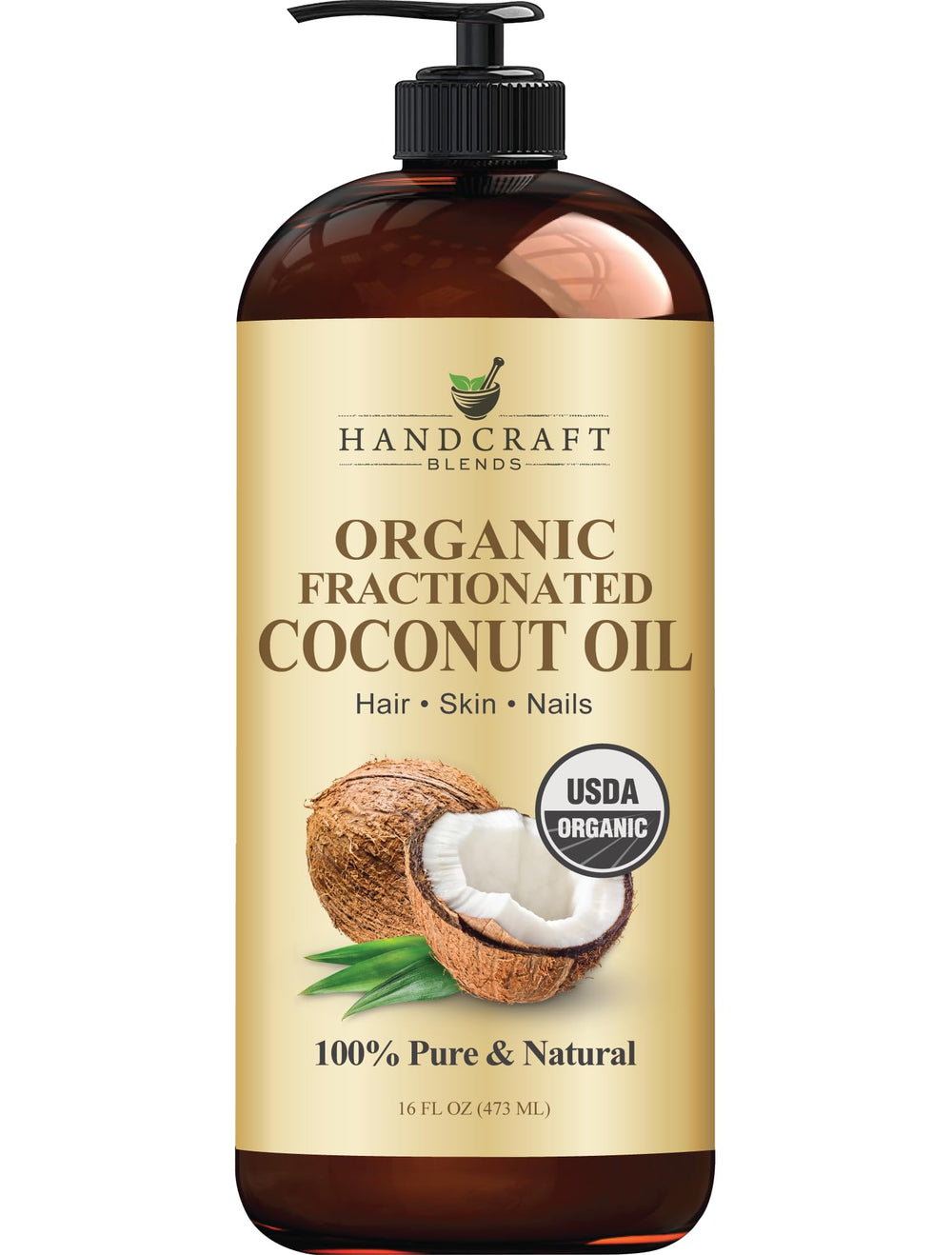 Handcraft Blends huile coco fractionnee – bouteille pratique pour hydratation visage et corps.