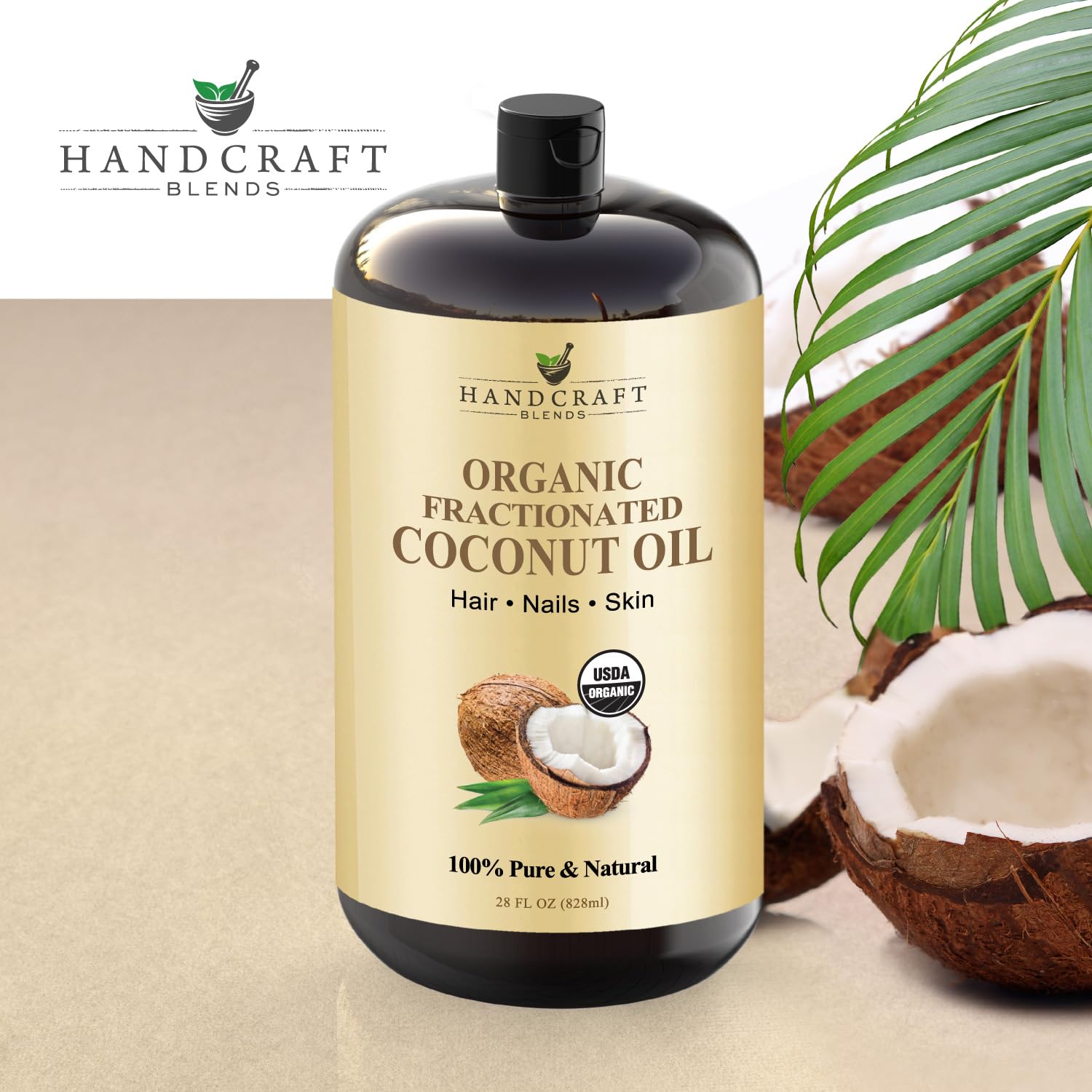 Cheveux brillants et sains grâce à l'huile coco fractionnée Handcraft Blends.